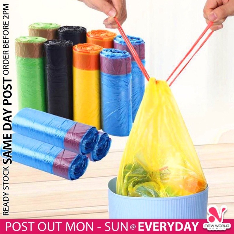 《 ???? ??? ?? 》45cm x 50cm Large Drawstring Garbage Bag Disposable Trash Rubbish Thickened Plastic Bags Beg Sampah 束带垃圾袋